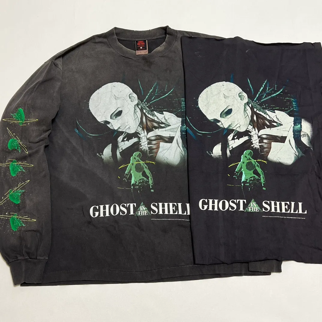 Printing proofing SAINT Mxxxxxx × GHOST IN THE SHELL Ghost in the Shell GS_LS TEE/GITS/BLK Big IP Ghost in the Shell joint model Motoko Kusanagi takes a bath Retro distressed long sleeves with holes Washed black S-XL